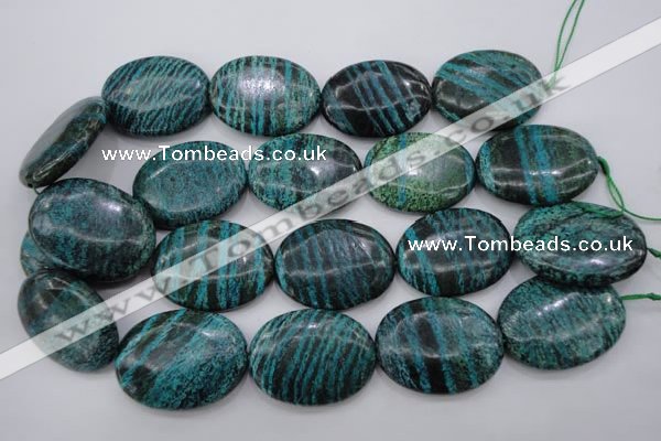 CSJ230 15.5 inches 30*40mm oval dyed green silver line jasper beads