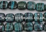 CSJ233 15.5 inches 12*12mm square dyed green silver line jasper beads