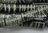 CSJ24 15.5 inches 10*20mm column green silver line jasper beads