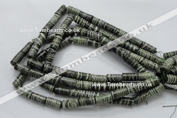 CSJ24 15.5 inches 10*20mm column green silver line jasper beads