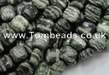 CSJ25 15.5 inches 8*8mm square green silver line jasper beads