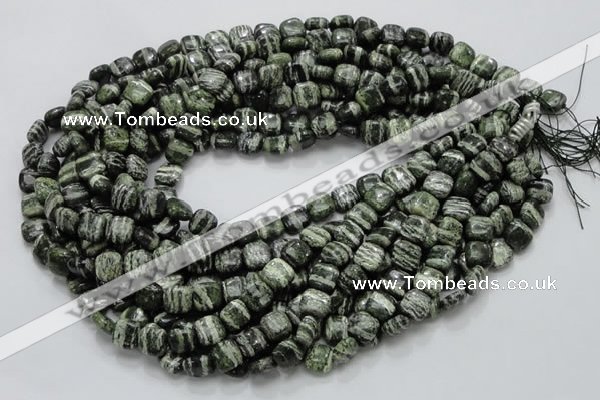 CSJ25 15.5 inches 8*8mm square green silver line jasper beads