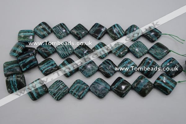 CSJ255 15.5 inches 20*20mm diamond dyed green silver line jasper beads