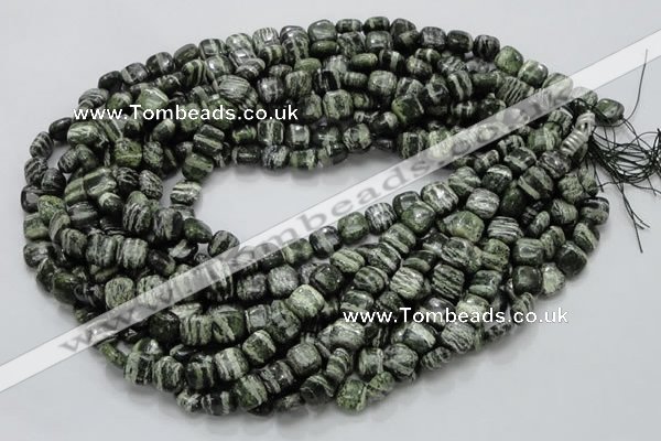 CSJ26 15.5 inches 10*10mm square green silver line jasper beads