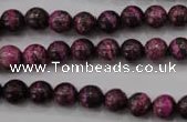 CSJ262 15.5 inches 8mm round dyed green silver line jasper beads
