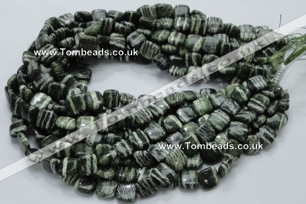 CSJ27 15.5 inches 12*12mm square green silver line jasper beads