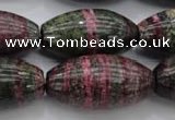 CSJ274 15.5 inches 15*30mm rice dyed green silver line jasper beads