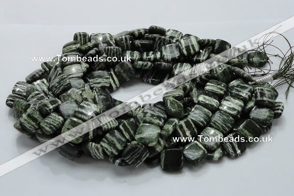 CSJ28 15.5 inches 16*16mm square green silver line jasper beads