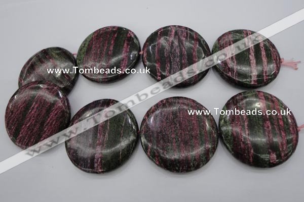 CSJ288 15.5 inches 50mm flat round dyed green silver line jasper beads