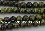 CSJ292 15.5 inches 8mm round dyed green silver line jasper beads