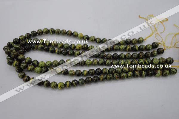 CSJ292 15.5 inches 8mm round dyed green silver line jasper beads