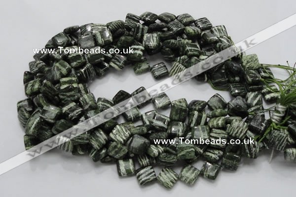 CSJ30 15.5 inches 12*12mm diamond green silver line jasper beads