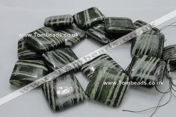 CSJ34 15.5 inches 40*40mm diamond green silver line jasper beads