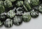 CSJ42 15.5 inches 12mm flat round green silver line jasper beads