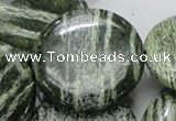 CSJ48 15.5 inches 40mm flat round green silver line jasper beads