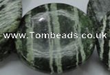 CSJ49 15.5 inches 50mm flat round green silver line jasper beads