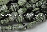 CSJ50 15.5 inches 8*12mm oval green silver line jasper beads