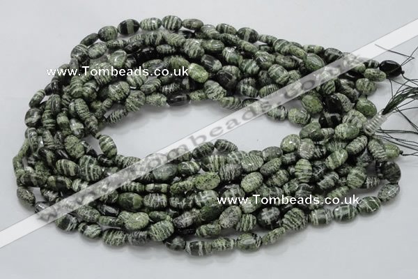 CSJ50 15.5 inches 8*12mm oval green silver line jasper beads