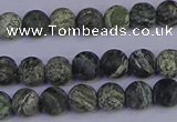 CSJ501 15.5 inches 6mm round matte green silver line jasper beads