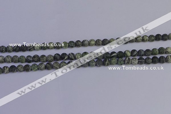 CSJ501 15.5 inches 6mm round matte green silver line jasper beads