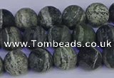 CSJ502 15.5 inches 8mm round matte green silver line jasper beads