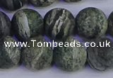 CSJ505 15.5 inches 14mm round matte green silver line jasper beads