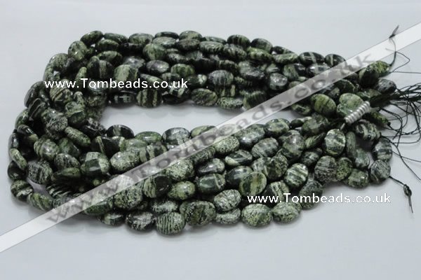 CSJ51 15.5 inches 10*14mm oval green silver line jasper beads