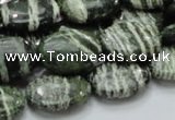 CSJ52 15.5 inches 13*18mm oval green silver line jasper beads