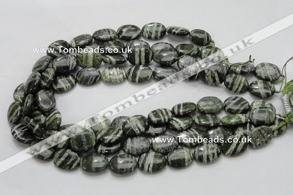 CSJ53 15.5 inches 15*20mm oval green silver line jasper beads