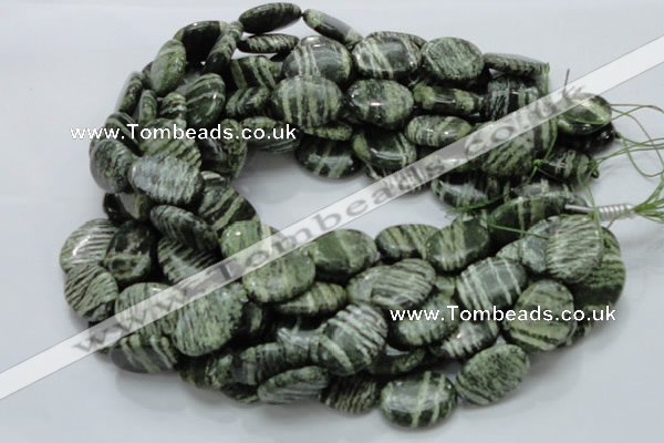 CSJ54 15.5 inches 18*25mm oval green silver line jasper beads