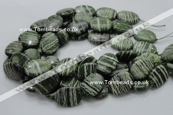 CSJ55 15.5 inches 22*30mm oval green silver line jasper beads