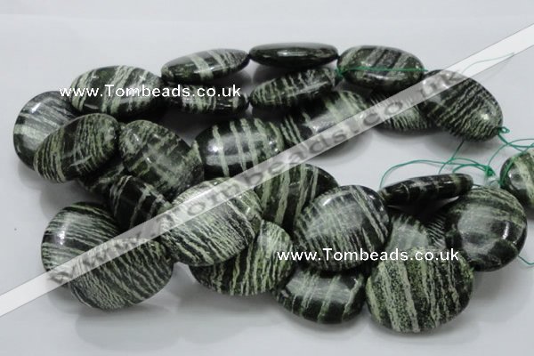 CSJ56 15.5 inches 30*40mm oval green silver line jasper beads