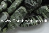 CSJ57 15.5 inches 15*30mm oval green silver line jasper beads