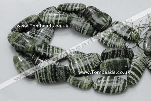 CSJ59 15.5 inches 25*50mm oval green silver line jasper beads