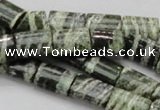 CSJ60 15.5 inches 10*14mm rectangle green silver line jasper beads