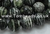 CSJ67 15.5 inches 14mm faceted round green silver line jasper beads
