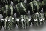 CSJ68 15.5 inches 16mm faceted round green silver line jasper beads