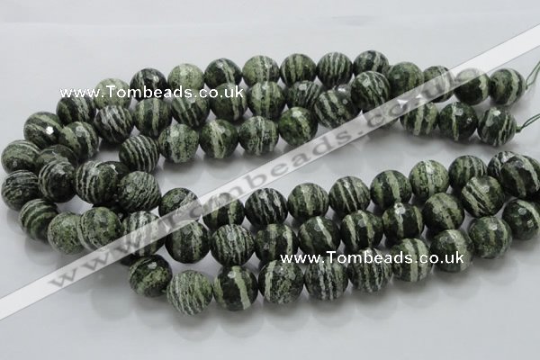 CSJ68 15.5 inches 16mm faceted round green silver line jasper beads