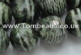 CSJ69 15.5 inches 20mm faceted round green silver line jasper beads