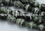 CSJ71 15.5 inches 10*14mm faceted rice green silver line jasper beads