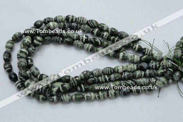 CSJ71 15.5 inches 10*14mm faceted rice green silver line jasper beads