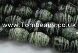 CSJ73 15.5 inches 11*16mm faceted rice green silver line jasper beads