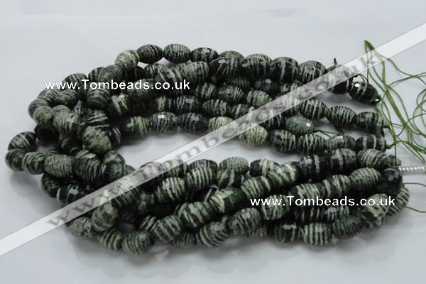 CSJ73 15.5 inches 11*16mm faceted rice green silver line jasper beads