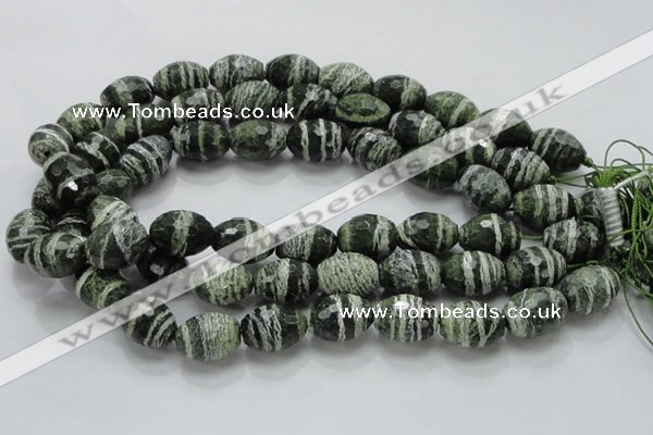 CSJ74 15.5 inches 15*20mm faceted rice green silver line jasper beads