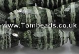 CSJ75 15.5 inches 15*30mm faceted rice green silver line jasper beads