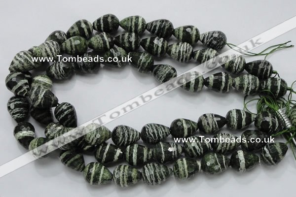 CSJ77 15.5 inches 15*20mm faceted teardrop green silver line jasper beads