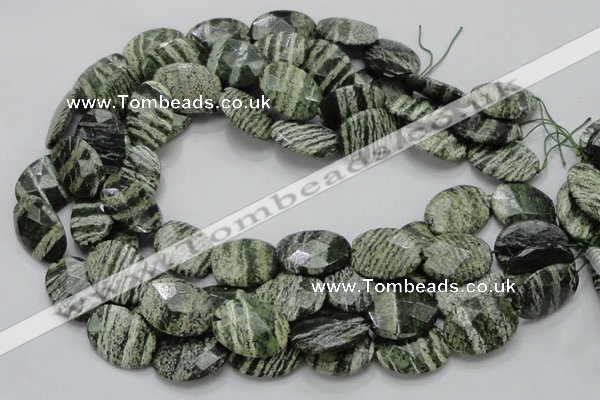 CSJ79 15.5 inches 18*25mm faceted oval green silver line jasper beads