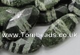 CSJ80 15.5 inches 15*30mm faceted oval green silver line jasper beads