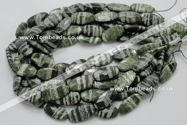 CSJ80 15.5 inches 15*30mm faceted oval green silver line jasper beads