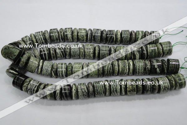 CSJ85 15.5 inches 6*18mm & 12*18mm rondelle green silver line jasper beads